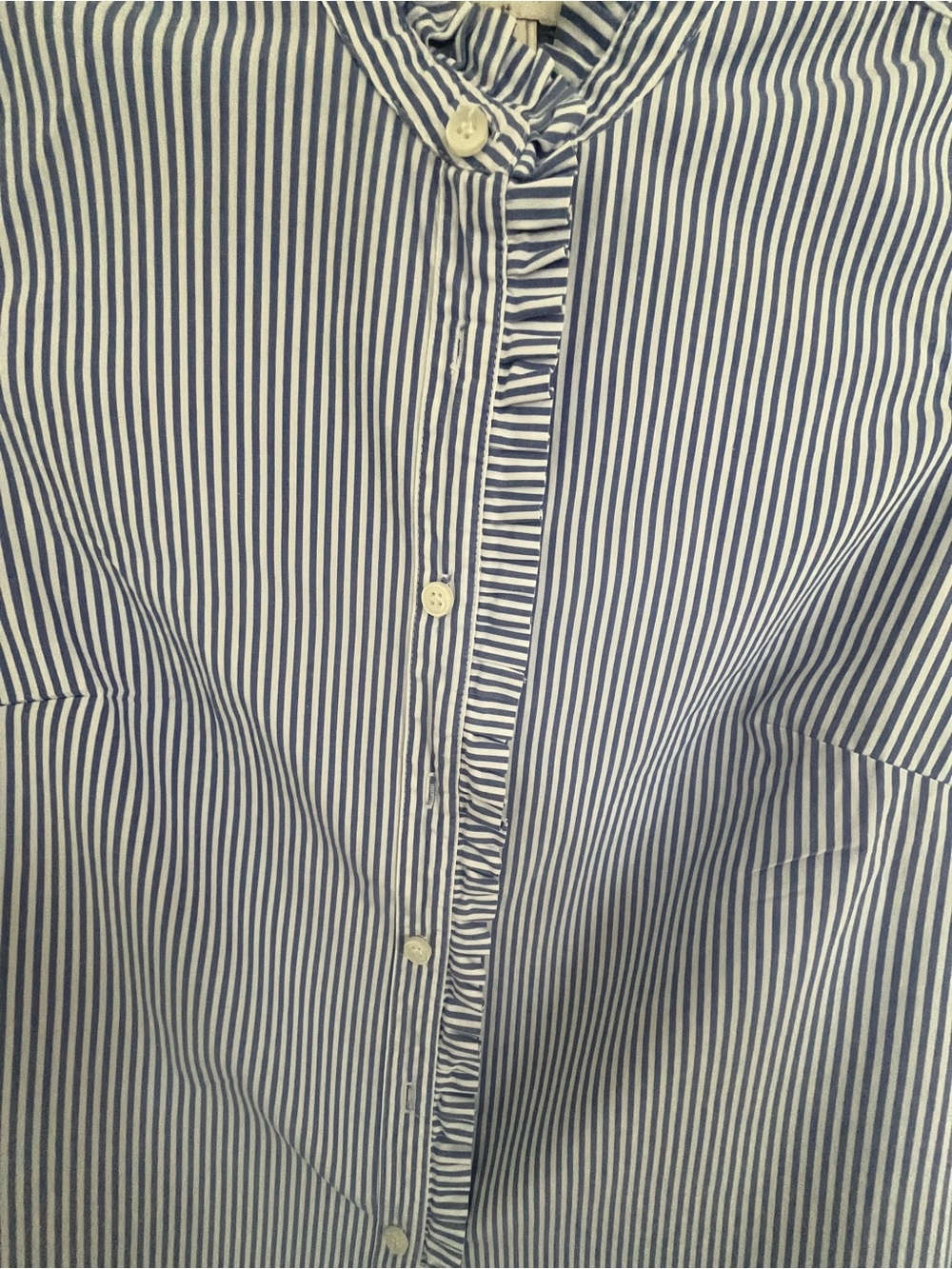 J. Crew women rufflecneck button up blue and white striped cotton. Size XS - Picture 4 of 6